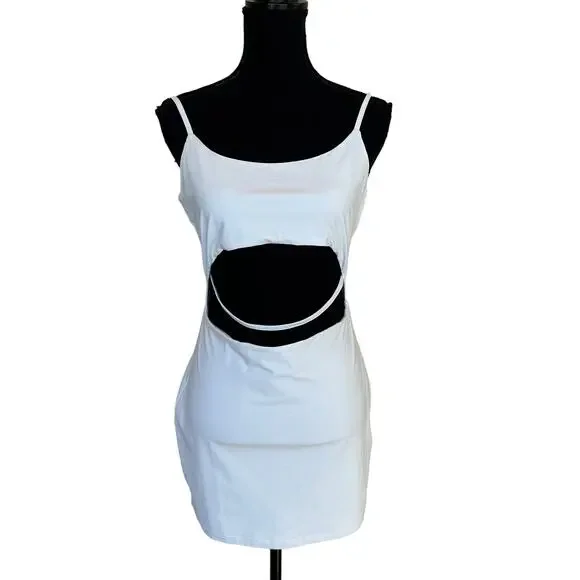 Superdown White Bodycon Mini Dress MEDIUM Club Cutout Cotton Revolve $68 NEW - Picture 4 of 7